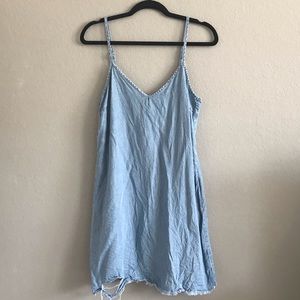 Distressed Chambray Shift Dress